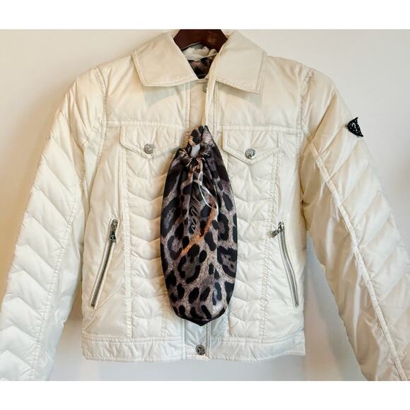 GUESS Women’s White Moto Puffer Jacket – Size Small – 90/10 Down - Photo Sample - Picture 7 of 8
